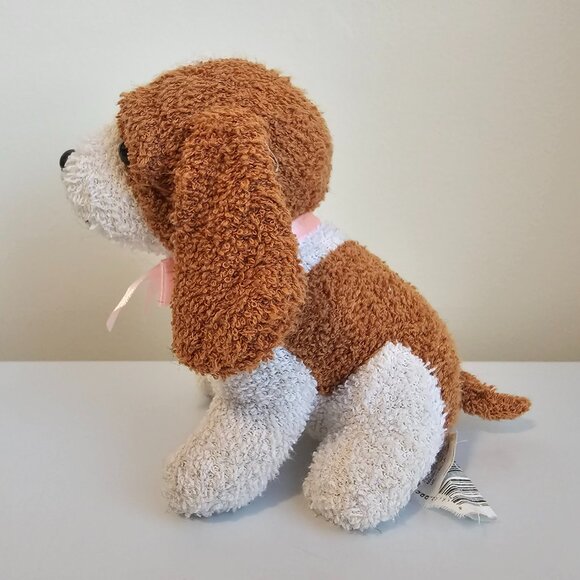 Walmart Terry Cloth Beagle Dog Plush Stuffed Animal Brown Beige Pink Bow 6" - Picture 5 of 7